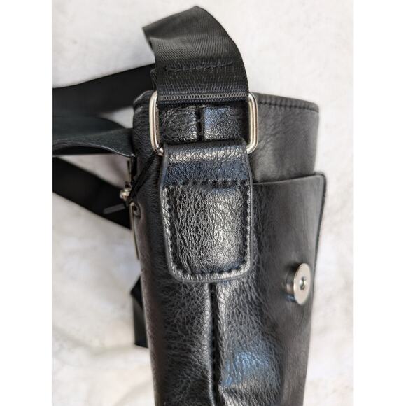 NEW Westend Crossbody Bag Black Vegan Faux Leather Snap Flap Wide Strap - Picture 10 of 10